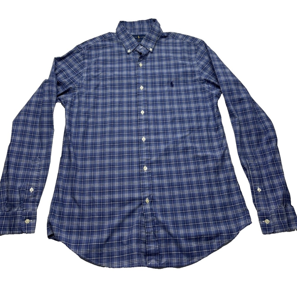 Polo Ralph Lauren‎ Mens Classic Long Sleeve Dress Shirt Blue Plaid LG 16 1/2